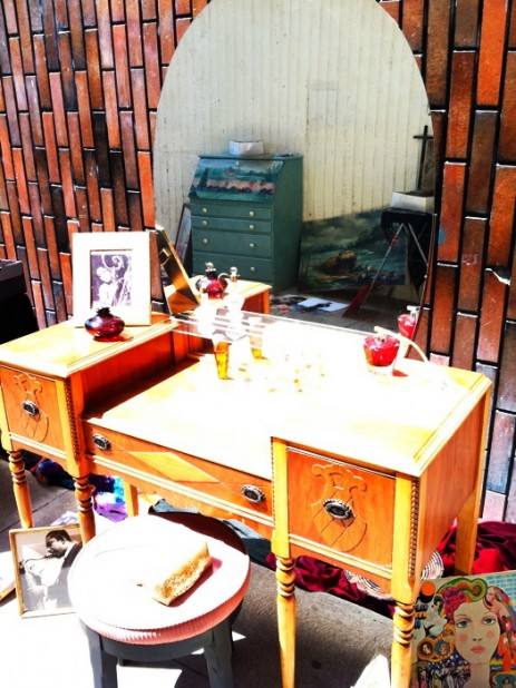 A vintage armoire set up