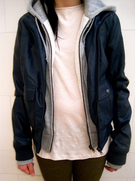 Navy leather with grey hood